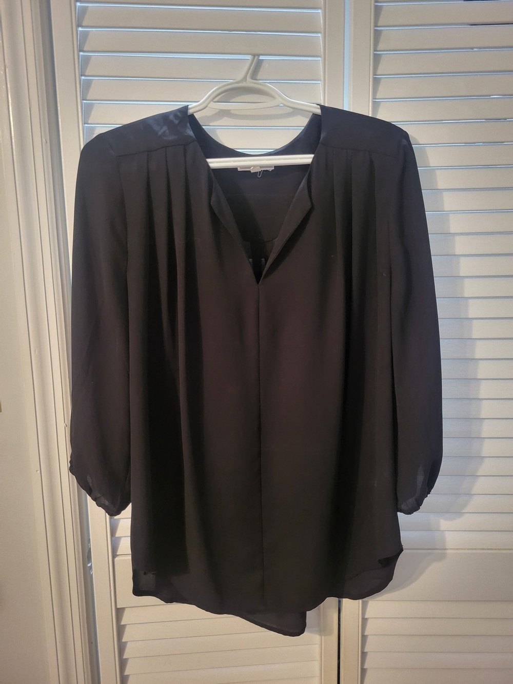 Pleione Black V-Neck Pleated Blouse